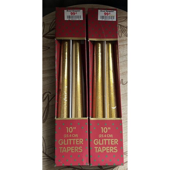 Vintage Gold Glitter 10" Tapered Candles NOS 2 Box w/2 Candles Each - Picture 2 of 4